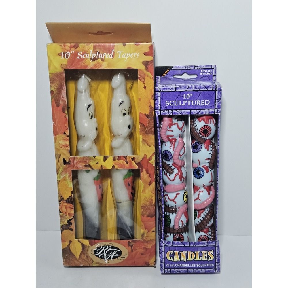 Robert Alan Ghost Sculptured Taper Candles 10” Eyeball Worms Lot Halloween Vtg